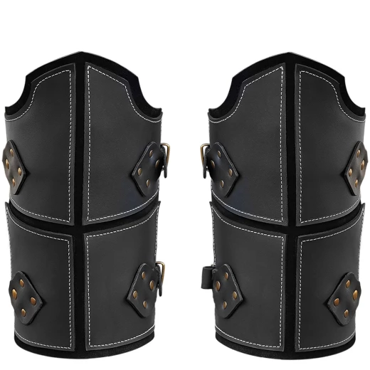 Medieval Two-Layer Leather Greaves, Black