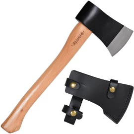 Universalaxt mit Buchenholzstiel und Leder-Schneidenschutz, Schwarz