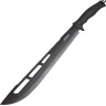 Front-heavy machete with saw on the back of the blade, black coated