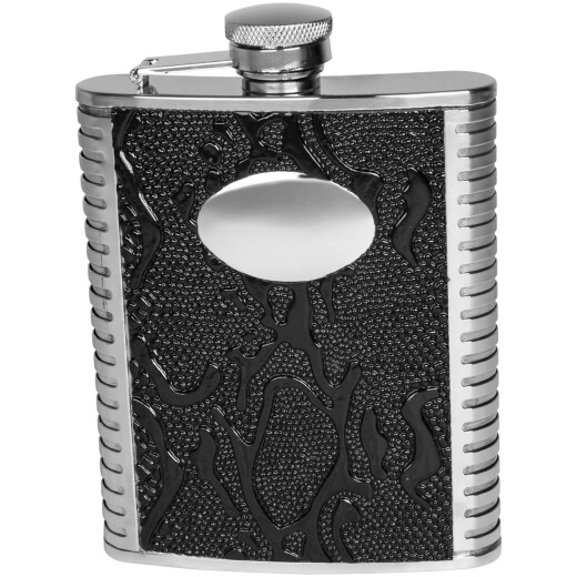 Hip flask 170ml with engraving plate, partially covered with imitation leather