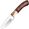 Feststehendes Jagdmesser mit Holz- und Hirschhorngriff, Lederscheide