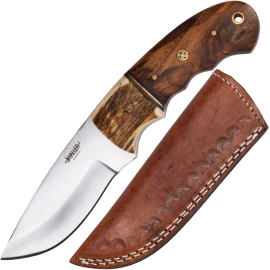 Premium Feststehendes Jagdmesser "Wilderness Guide" mit Griff aus Edelholz und Echtem Hirschhorn – Klinge 95 mm