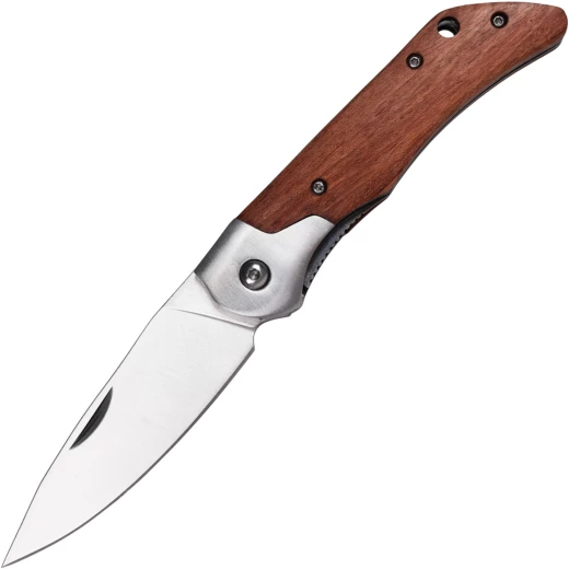Klapptaschenmesser mit Padouk-Holzgriff, Silber / Braun