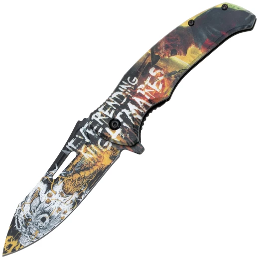 Neverending Nightmares Folding EDC Knife with Post-Apocalyptic Horror Motif - Outlet