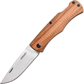 Pocket knife with grooved olive wood handle scales