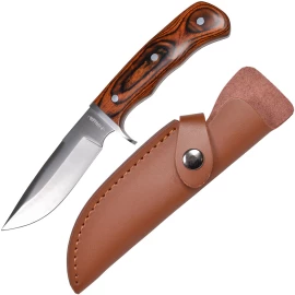 Outdoor knife with pakkawood handle and steel guard