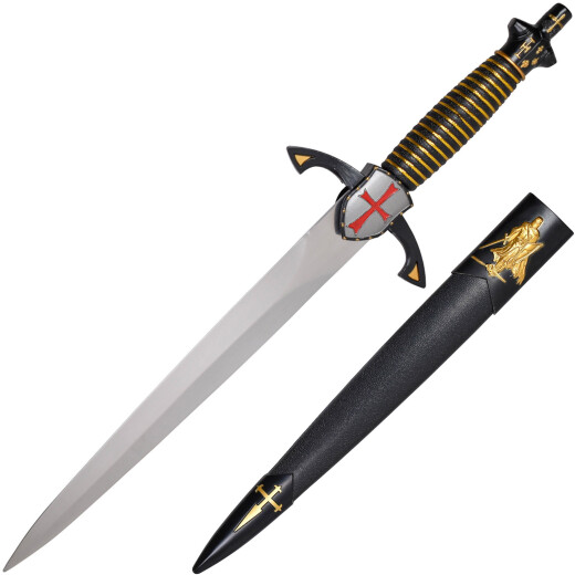Decorative Templar dagger with golden details and studded scabbard