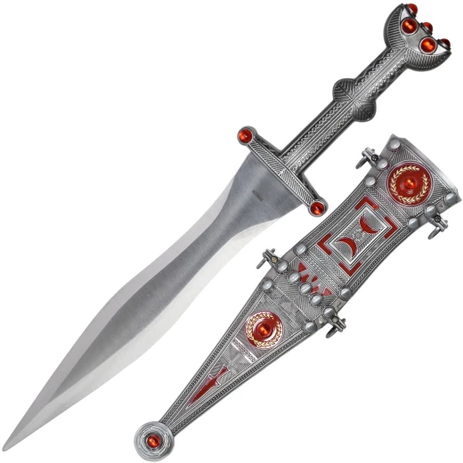 Dekorativer Römischer Dolch Pugio mit verzierter Wikingerscheide (Silber)