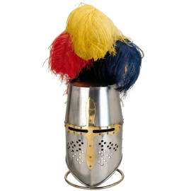 Knightly Templar Great Helm With Brass Cross And Feathers - Outlet