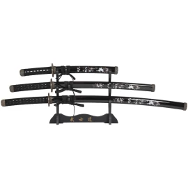 Schwarzes Samurai Schwert-Set „Kirscheblüten“ Mit Ständer
