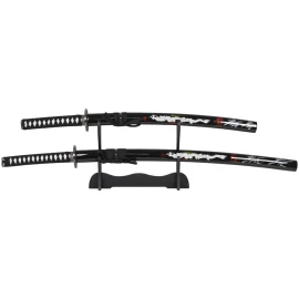 Dekoratives Samurai-Schwert-Set DRACHE – Katana und Wakizashi mit Holzständer