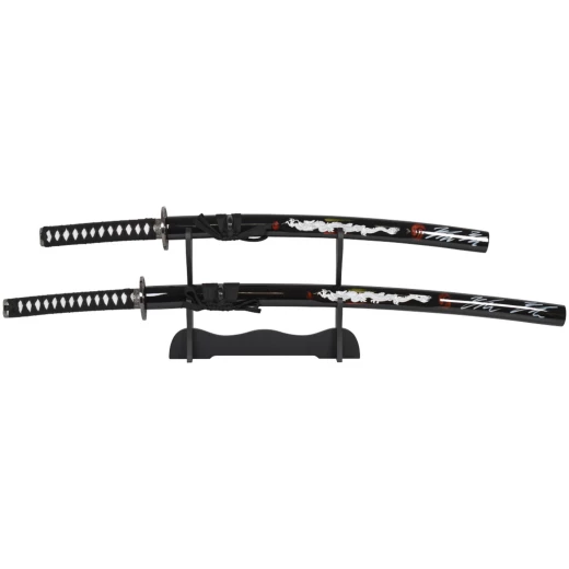 Dekoratives Samurai-Schwert-Set DRACHE – Katana und Wakizashi mit Holzständer