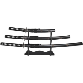 Dekoratives Samurai-Schwert-Set Schwarz – Katana, Wakizashi, Tanto und Ständer