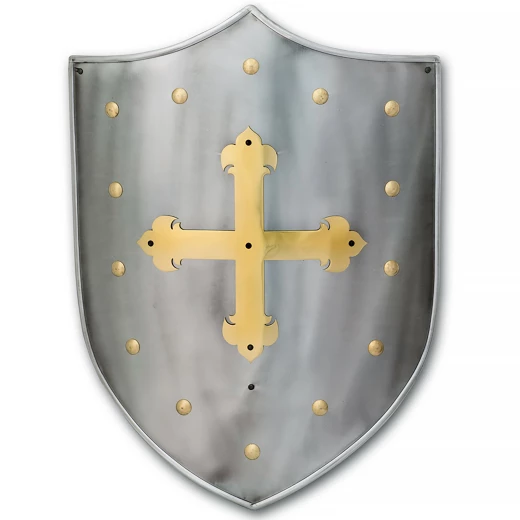 Edelstahl-Wappenschild der Templer mit goldenem Kreuz