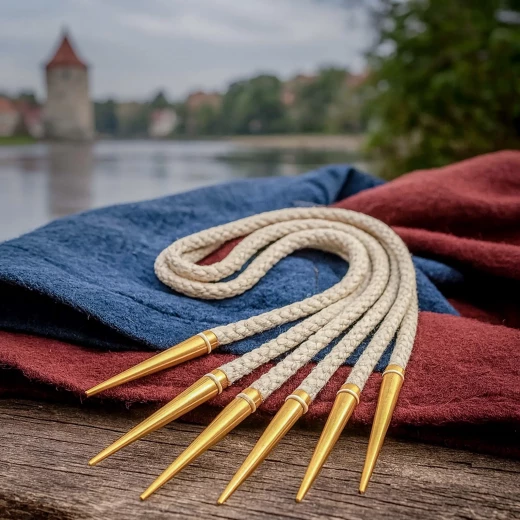 Bavlněné dubletové tkanice s mosaznými koncovkami, 45 cm, sada 5 ks - Outlet