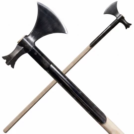 Scharfe mittelalterliche Mordaxt aus Kohlenstoffstahl mit Eschenschaft - Outlet