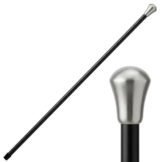 Eleganter City Gehstock aus schwarzem Fiberglas mit poliertem Aluminiumknauf