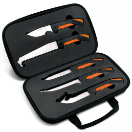 Fixed Blade Hunting Kit, 5 Knife Set, incl. case