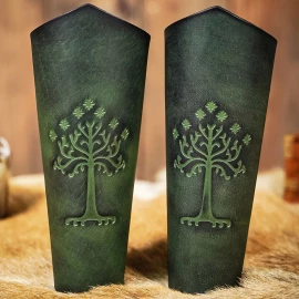 Lange Lederarmbänder mit geprägtem weißem Baum von Gondor - Outlet
