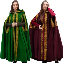 Mittelalter Wollumhang mit Kapuze und Stickerei, Armschlitze - Outlet