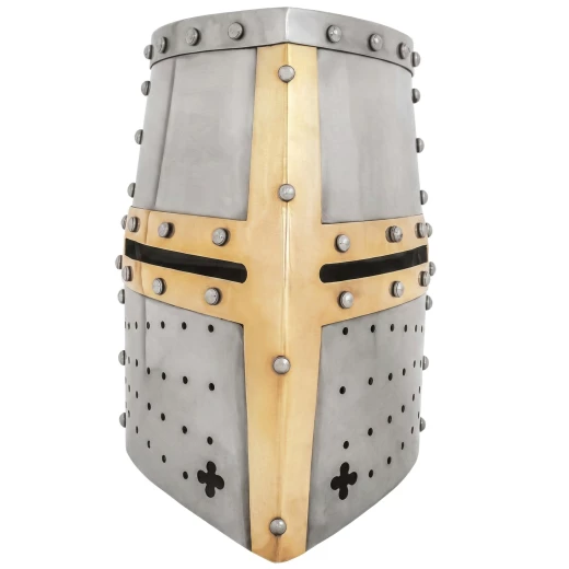 Kreuzritter-Topfhelm mit Messingkreuz, 16G Stahl, mit Inlay - Outlet