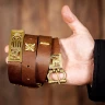 Viking Leather Belt Varangian with Brass Dragon Motifs - Outlet
