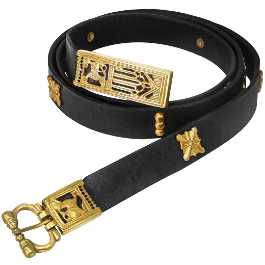 Viking Leather Belt Varangian with Brass Dragon Motifs - Outlet