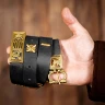 Viking Leather Belt Varangian with Brass Dragon Motifs - Outlet