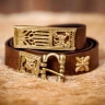 Viking Leather Belt Varangian with Brass Dragon Motifs - Outlet