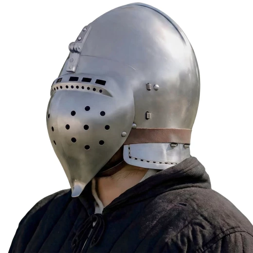 Kampfbereite Beckenhaube „Klappvisier“, deutscher Typ, 14. Jahrhundert, 1,6 mm