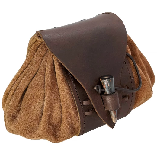 Mittelalterlicher Gürtel-Beutel aus Wildleder mit Horn-Knebel - Outlet