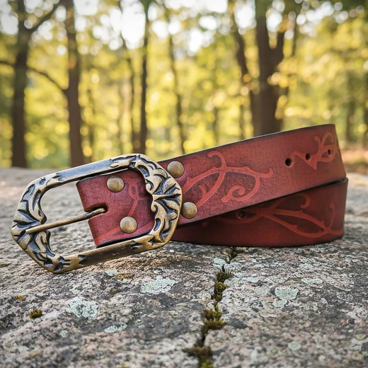 Kožený opasek "Lesní Elf" | Reliéfní zdobení | 38 mm - Outlet