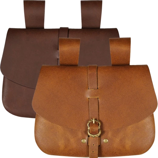 Medieval Leather Belt Pouch with Buckle, 21 x 17 cm - Outlet