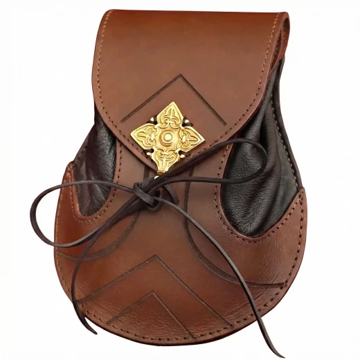 Elbische Gürteltasche aus echtem Leder, braun-schwarz, mit Zierschließe - Outlet