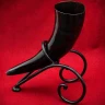 Hand-Forged Iron Drinking Horn Stand with Spiral Decorations