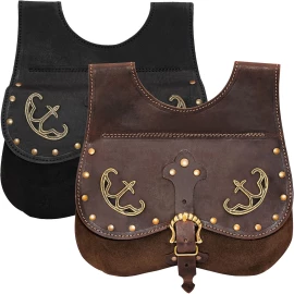 Lederne Nierentasche mit Messingbeschlägen, 14.-15. Jhd., 25,4 cm