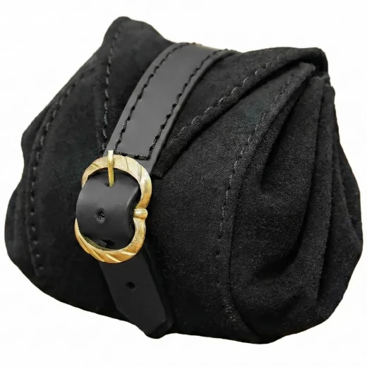 Wildleder Gürtelbeutel mit Schnalle, Schwarz, 10 cm - Outlet