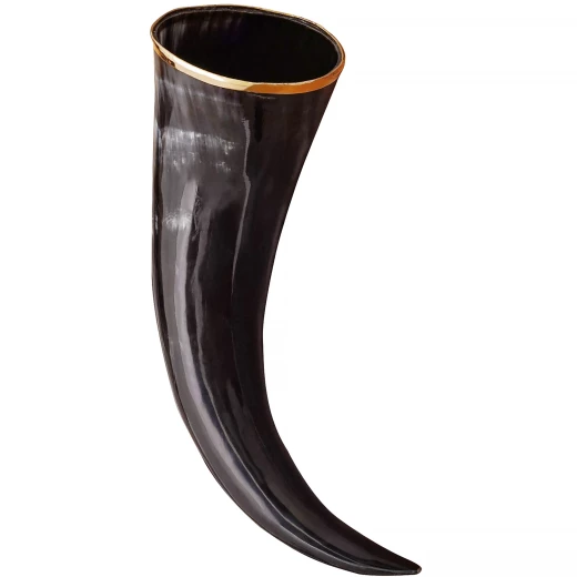 Polished Viking Drinking Horn with Brass Rim
