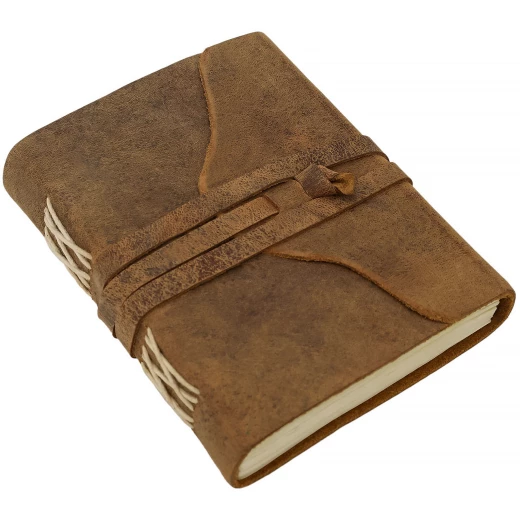 Hand-Bound Leather Journal with Strap, Rustic Brown
