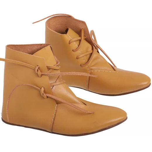 Early Medieval Leather Ankle Boots with Side Lacing