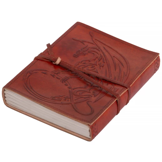 Ledergebundenes Tagebuch mit mystischem Drachen