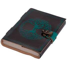Tagebuch mit mittelalterlichem Baum des Lebens mit Verschluss aus grünem und schwarzem Leder