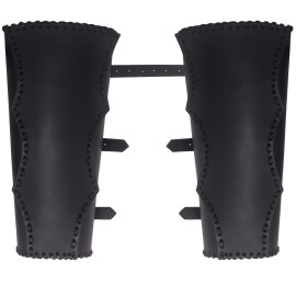 Leather Greaves with Hemmed Edge and Buckle Closure