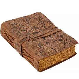 Leather Journal with Floral Embossing and Handmade Paper