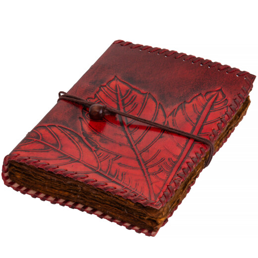Kožený zápisník s pergamenovým papírem a ražbou listu kaštanu