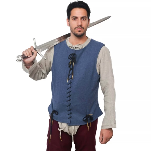 Ärmelloses Mittelalter-Wams (Pourpoint) aus Wolle – Blau