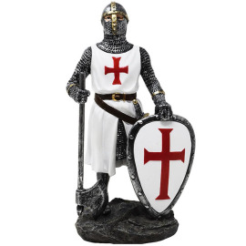 Weißer Kreuzritter Figur in Kettenrüstung mit Axt und Schild 18,5cm