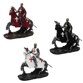 Sada 6 figurek Křižáků na koních 8,5cm (2 bílí, 2 rudí, 2 černí)