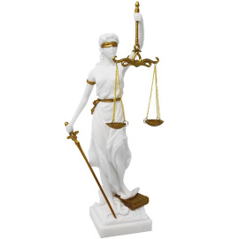 Weiße Figur Göttin der Gerechtigkeit Justitia mit goldenen Details 35 cm