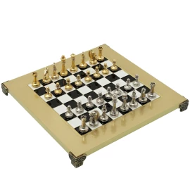 Luxury Staunton Metal Chess Set with Antique Columns and Brass Board 28 x 28cm - Outlet
